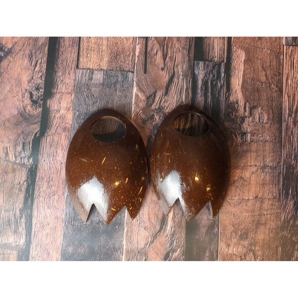 VTG Set of Wood Salad Tongs Mid Century Modern (2 pieces) Hawaiian Inspired - Picture 3 of 7